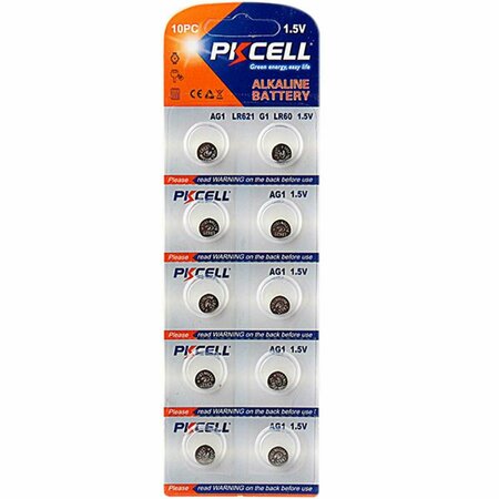 PKCELL 1.5V 1 lbs Alkaline Button Cell Battery, 10PK AG1-10B